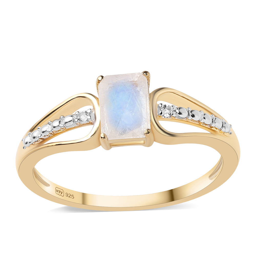 Pozlátený Strieborný Prsteň s AA dúhovým mesačným kameňom a Bielym Topásom 1 