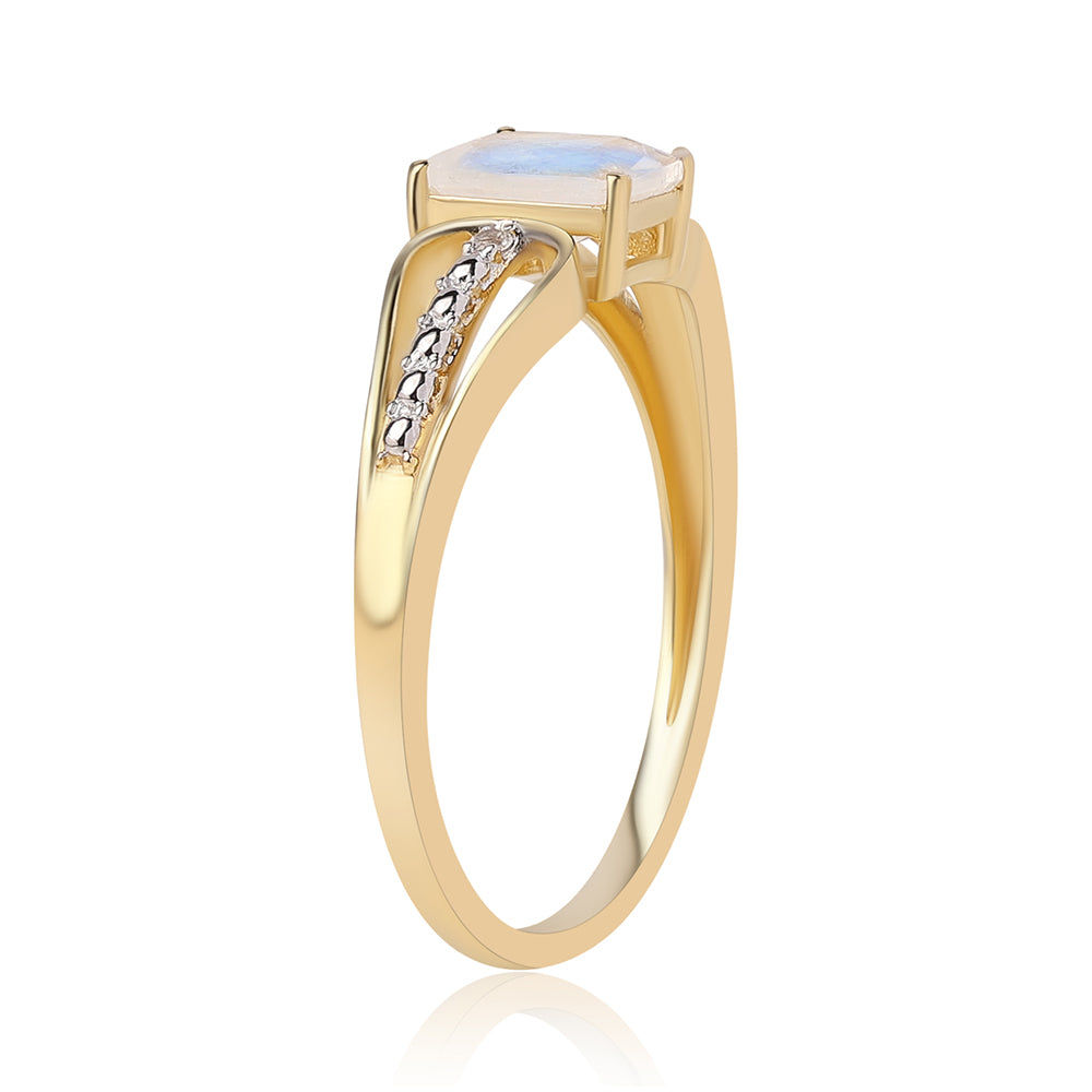 Pozlátený Strieborný Prsteň s AA dúhovým mesačným kameňom a Bielym Topásom