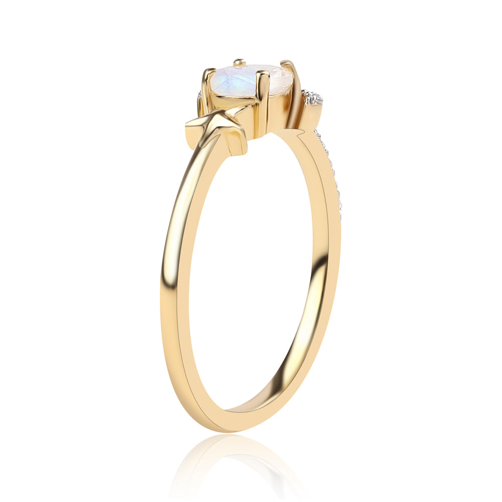 Pozlátený Strieborný Prsteň s AA dúhovým mesačným kameňom a Bielym Topásom 2 