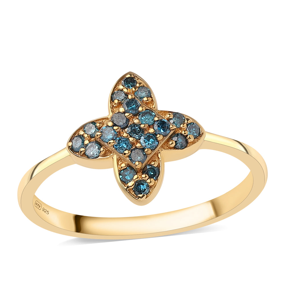 Pozlátený Strieborný Prsteň s Modrým Diamantom 1 