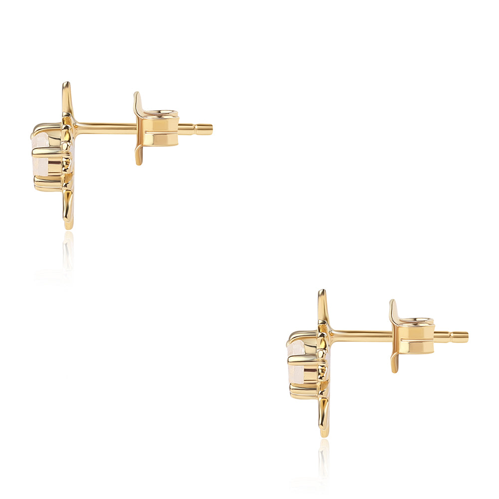 Pozlátené Strieborné Náušnice s AA dúhovým mesačným kameňom 3 