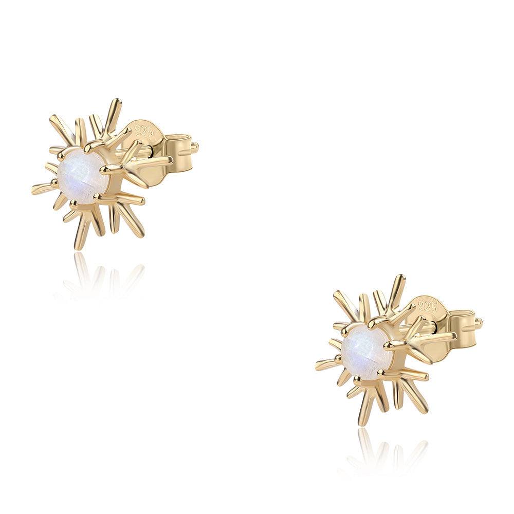 Pozlátené Strieborné Náušnice s AA dúhovým mesačným kameňom