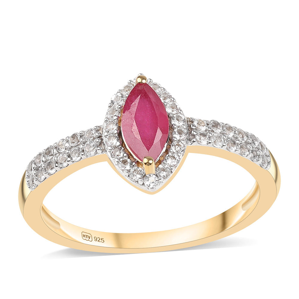 Pozlátený Strieborný Prsteň s Mozambickým Rubínom a Bielym Topásom 1 