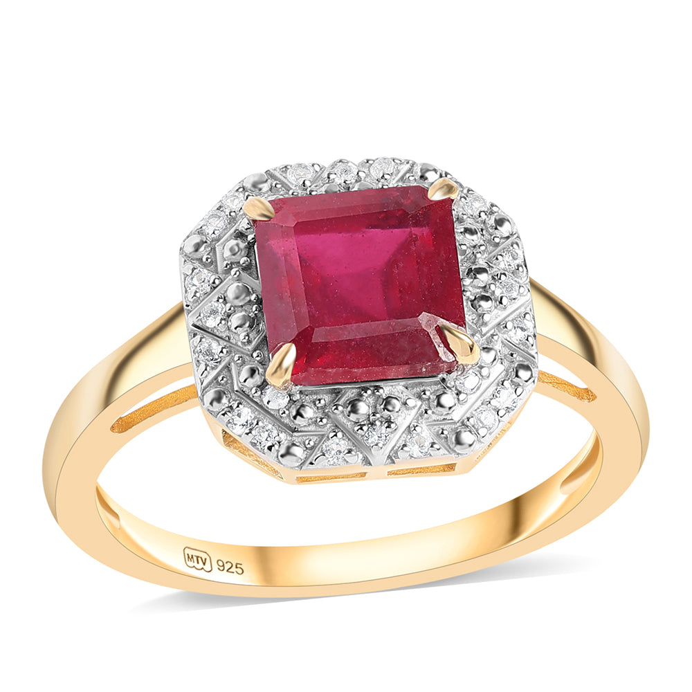 Pozlátený Strieborný Prsteň s Mozambickým Rubínom a Bielym Topásom 1 