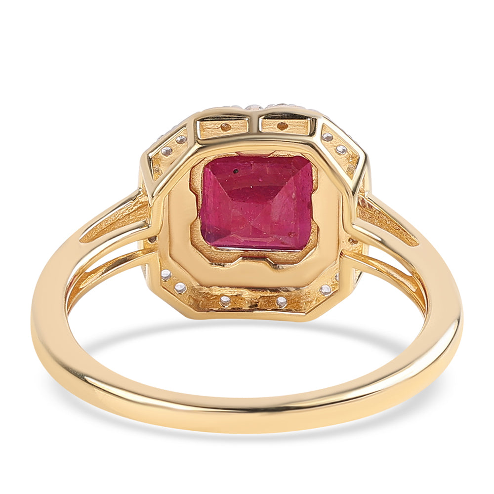 Pozlátený Strieborný Prsteň s Mozambickým Rubínom a Bielym Topásom