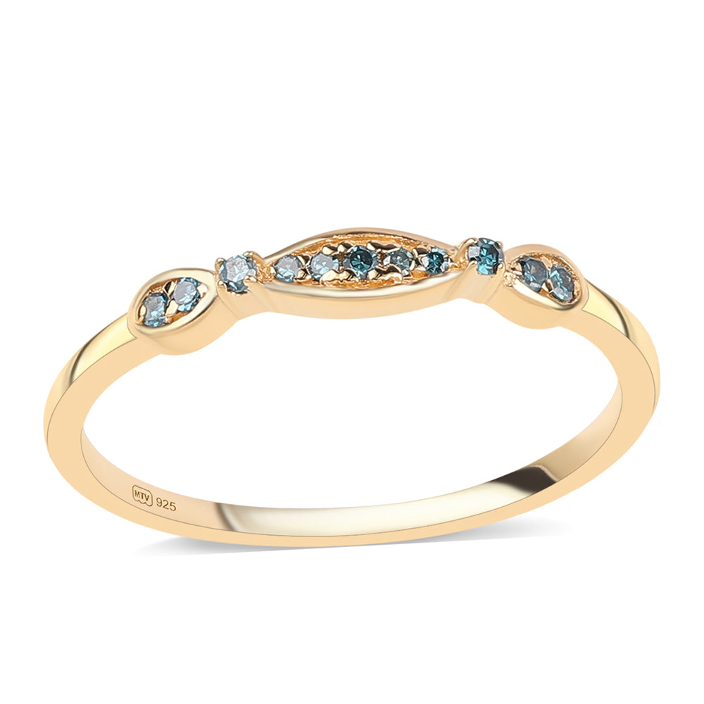 Pozlátený Strieborný Prsteň s Modrým Diamantom