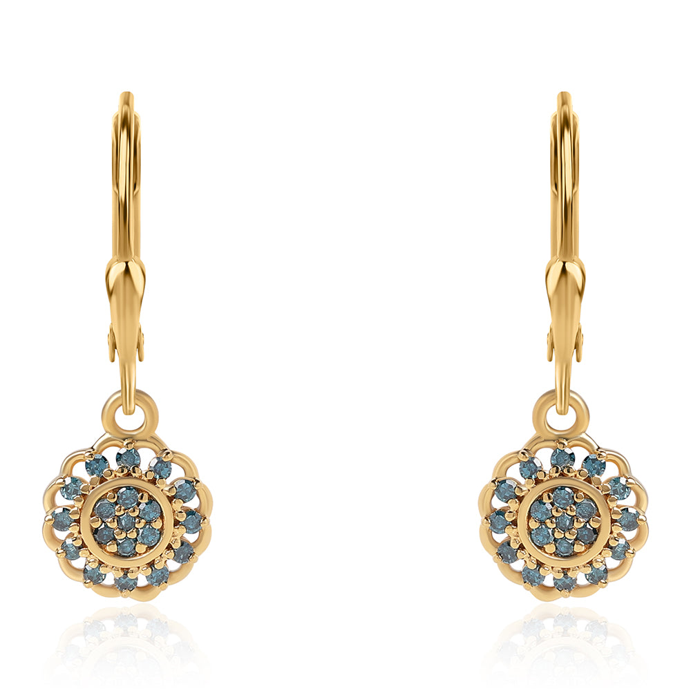 Pozlátené Strieborné Náušnice s Modrým Diamantom