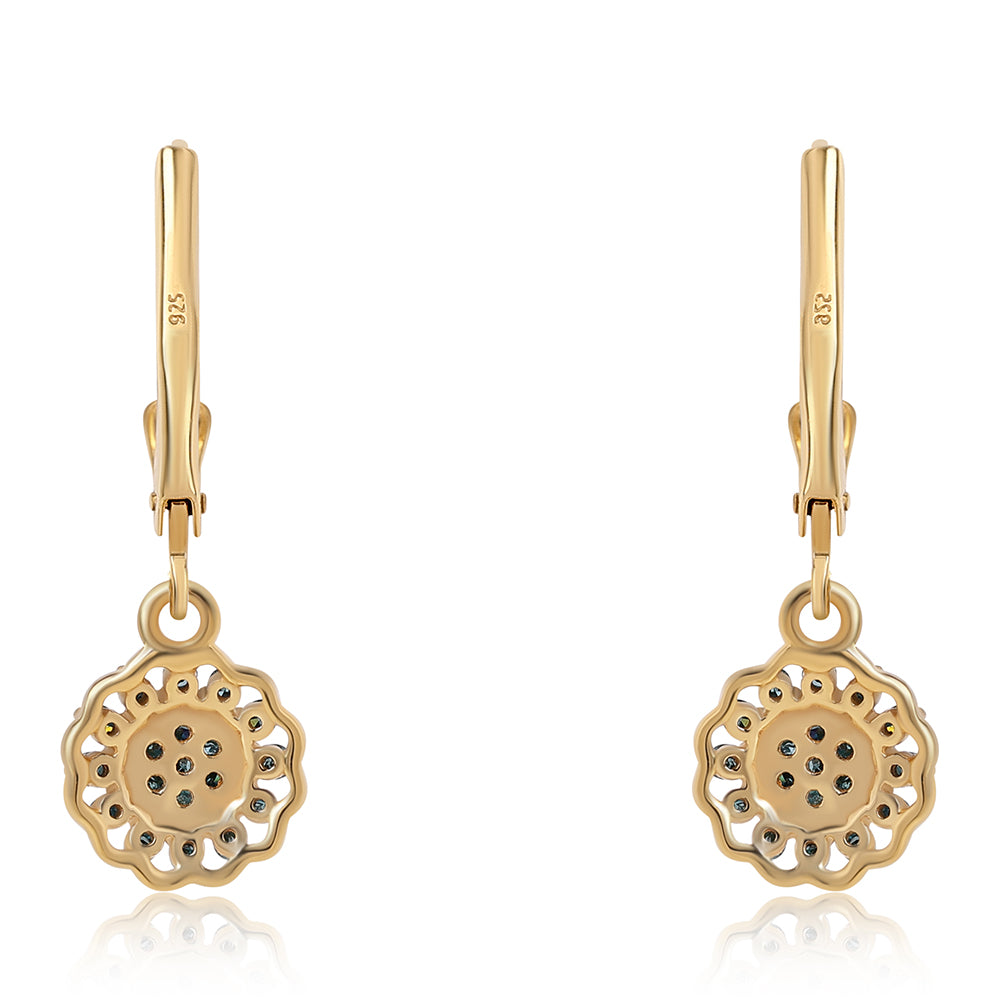 Pozlátené Strieborné Náušnice s Modrým Diamantom