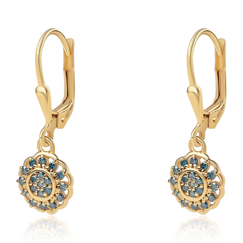 Pozlátené Strieborné Náušnice s Modrým Diamantom 1 