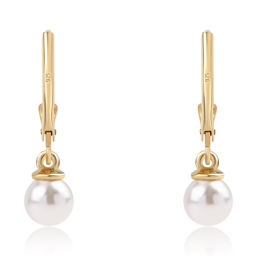 Pozlátené Strieborné Náušnice s Bielou Sladkovodnou Perlou 3 