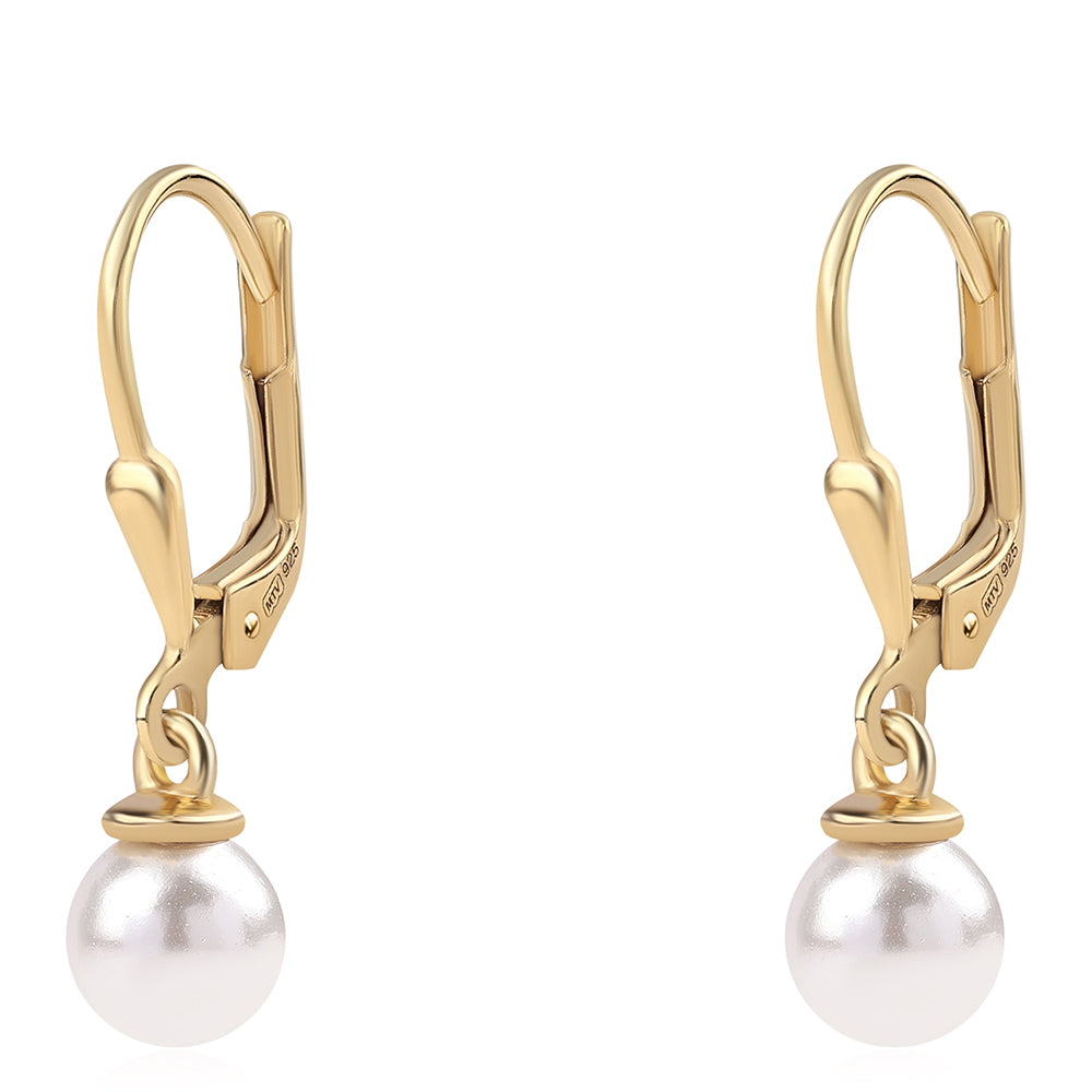 Pozlátené Strieborné Náušnice s Bielou Sladkovodnou Perlou