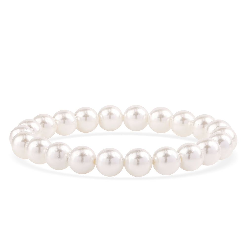 Pozlátené Strieborné Sada s Bielou Sladkovodnou Perlou ( Náhrdelník+Náušnice+Náramok ) 2 