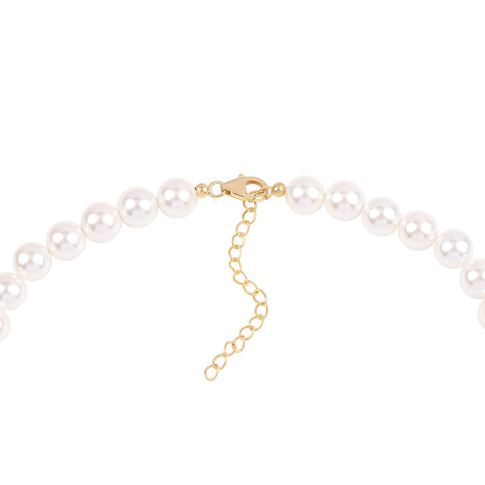 Pozlátené Strieborné Sada s Bielou Sladkovodnou Perlou ( Náhrdelník+Náušnice+Náramok ) 8 