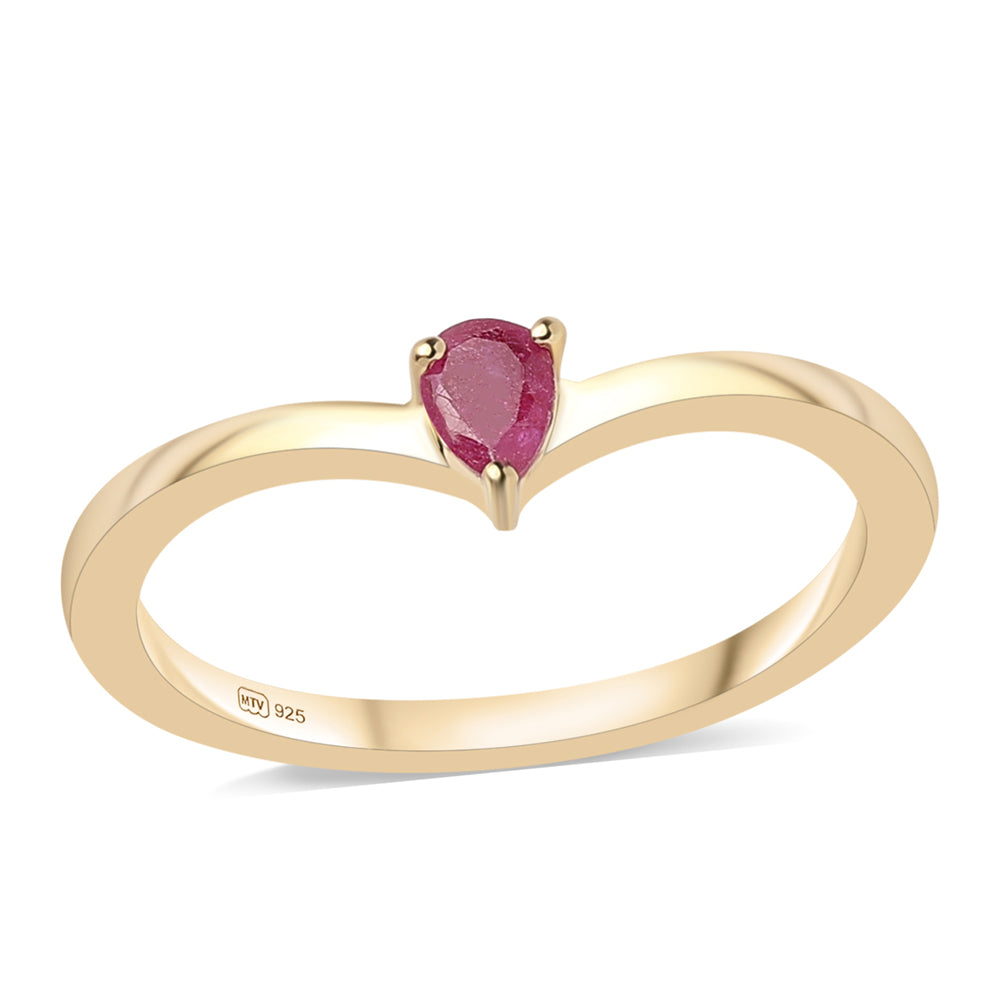 Pozlátené Strieborné Sada s Mozambickým Rubínom a Modrým Diamantom ( Prsteň )