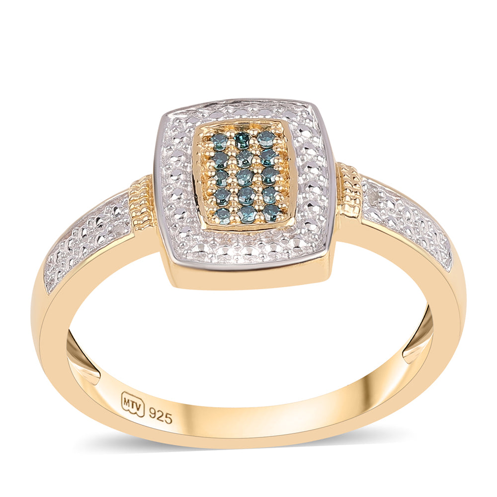 Pozlátený Strieborný Prsteň s Modrým Diamantom a Bielym Topásom 1 