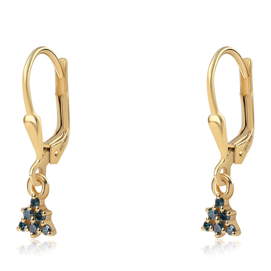 Pozlátené Strieborné Náušnice s Modrým Diamantom a Bielym Diamantom