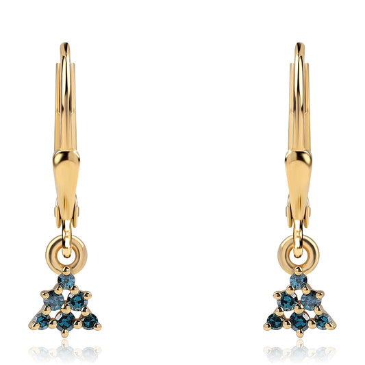 Pozlátené Strieborné Náušnice s Modrým Diamantom a Bielym Diamantom