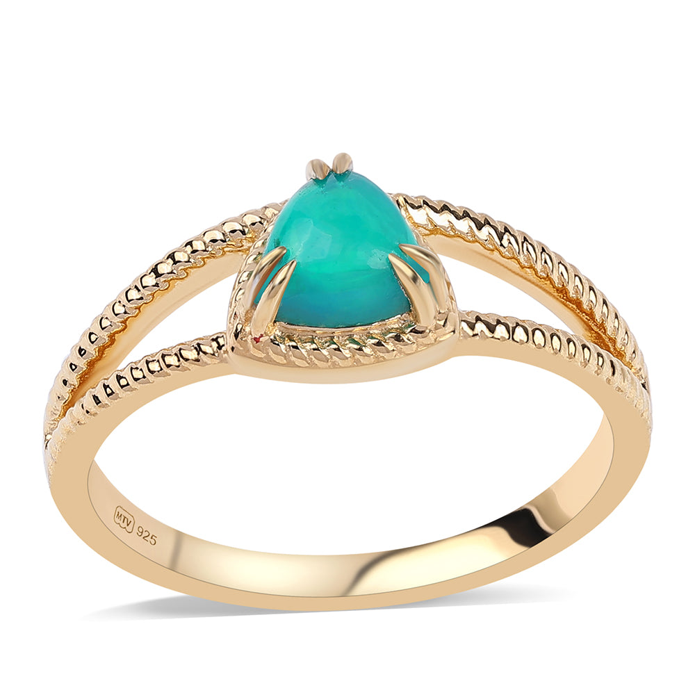 Pozlátený Strieborný Prsteň s so Zeleným Etiópskym Opálom z Lega Dembi