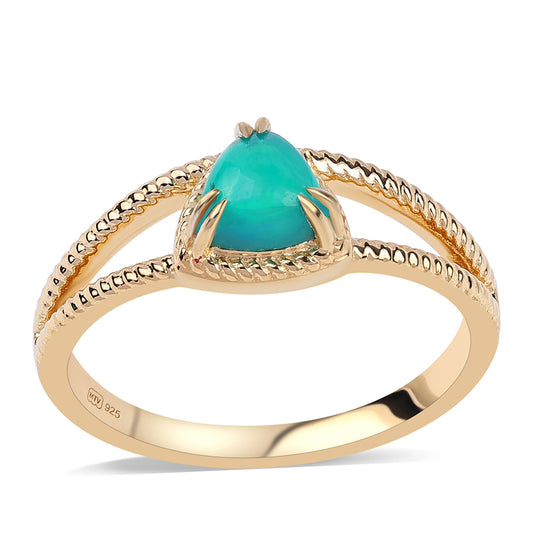 Pozlátený Strieborný Prsteň s so Zeleným Etiópskym Opálom z Lega Dembi