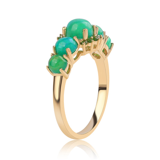 Pozlátený Strieborný Prsteň s so Zeleným Etiópskym Opálom z Lega Dembi a Chrom Diopsidom