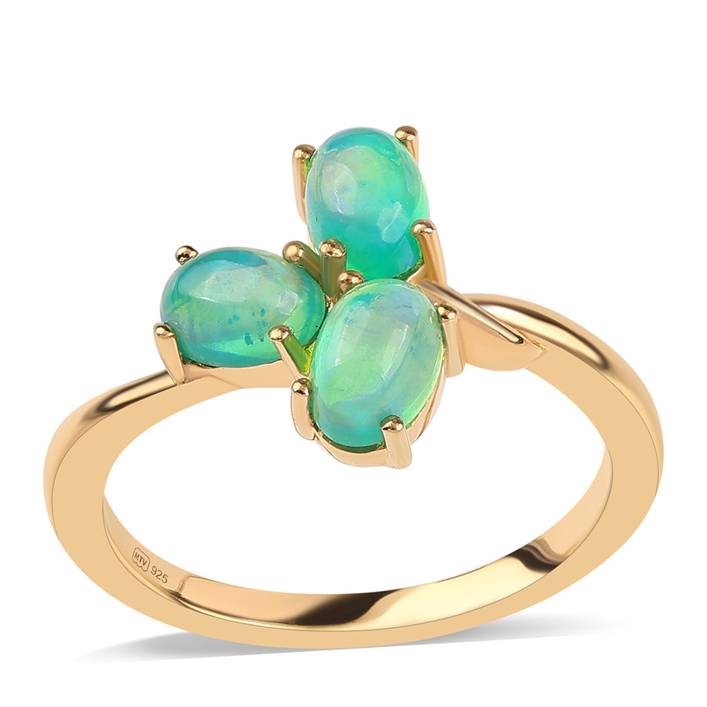 Pozlátený Strieborný Prsteň s so Zeleným Etiópskym Opálom z Lega Dembi 1 