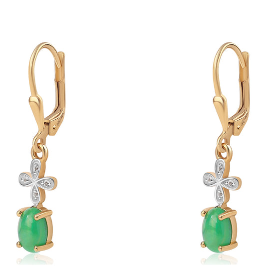 Pozlátené Strieborné Náušnice s so Zeleným Etiópskym Opálom z Lega Dembi a Bielym Topásom