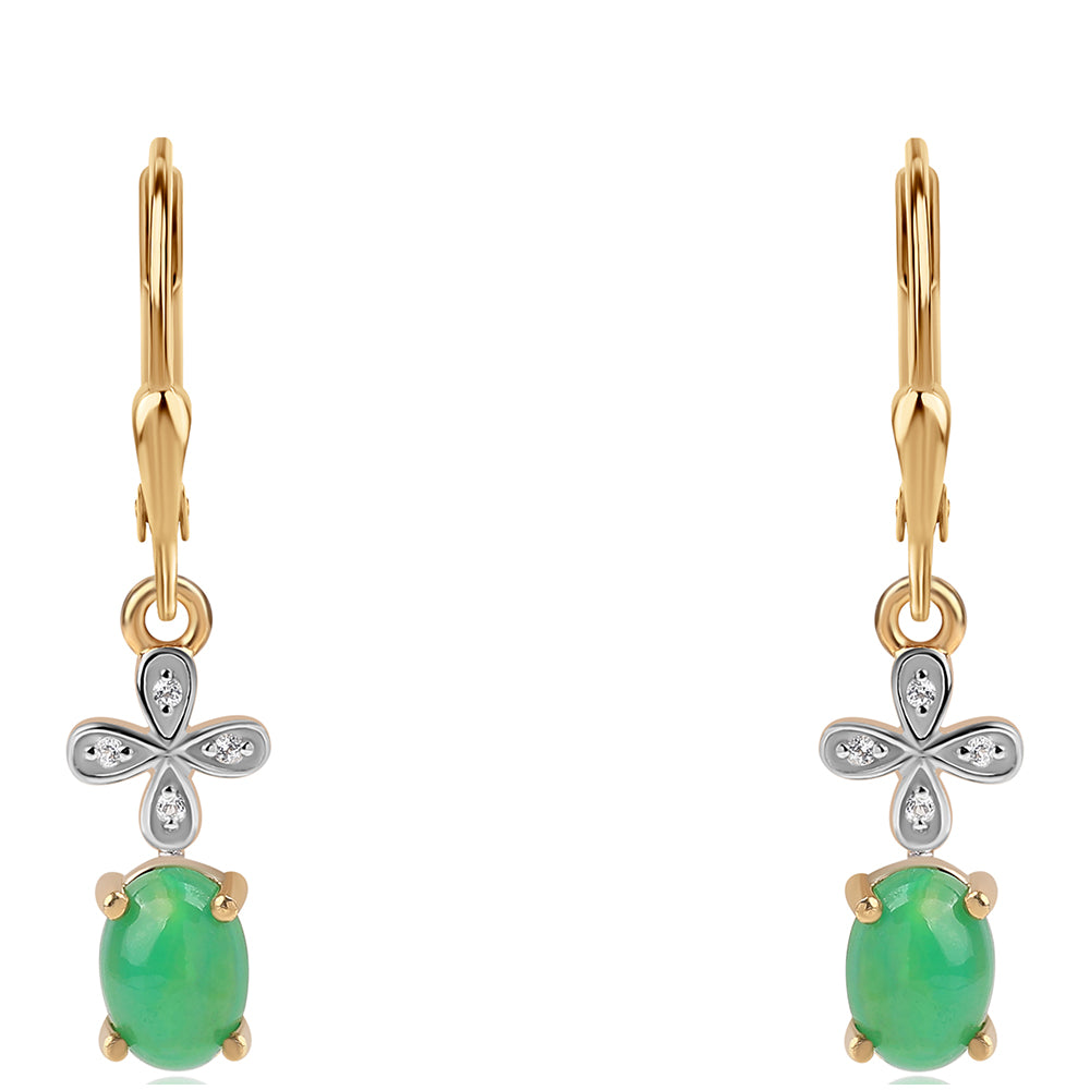 Pozlátené Strieborné Náušnice s so Zeleným Etiópskym Opálom z Lega Dembi a Bielym Topásom 2 