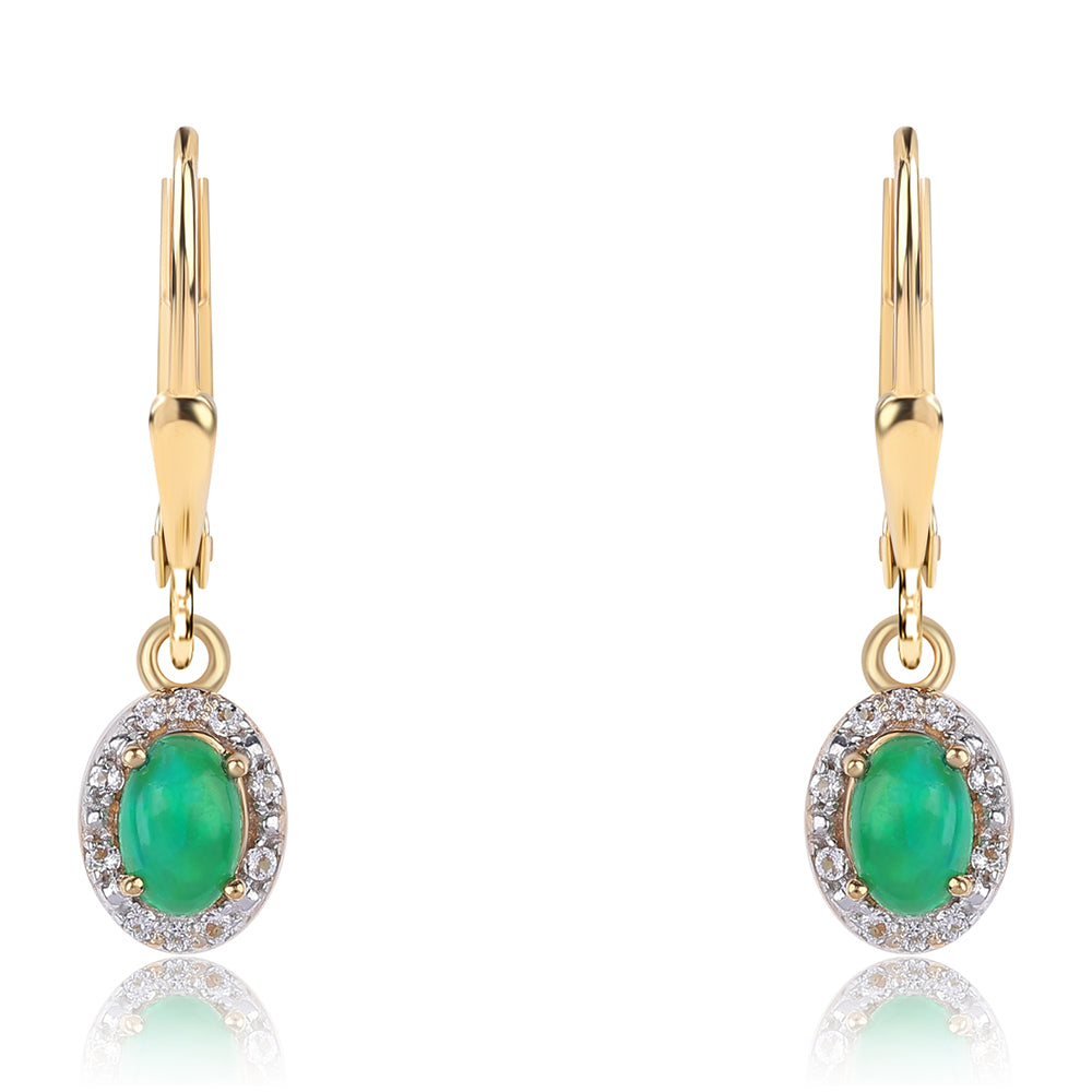 Pozlátené Strieborné Náušnice s so Zeleným Etiópskym Opálom z Lega Dembi a Bielym Topásom