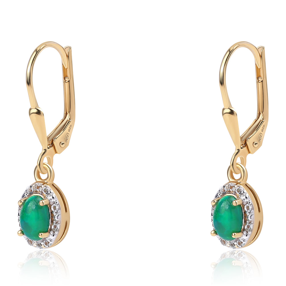 Pozlátené Strieborné Náušnice s so Zeleným Etiópskym Opálom z Lega Dembi a Bielym Topásom 1 