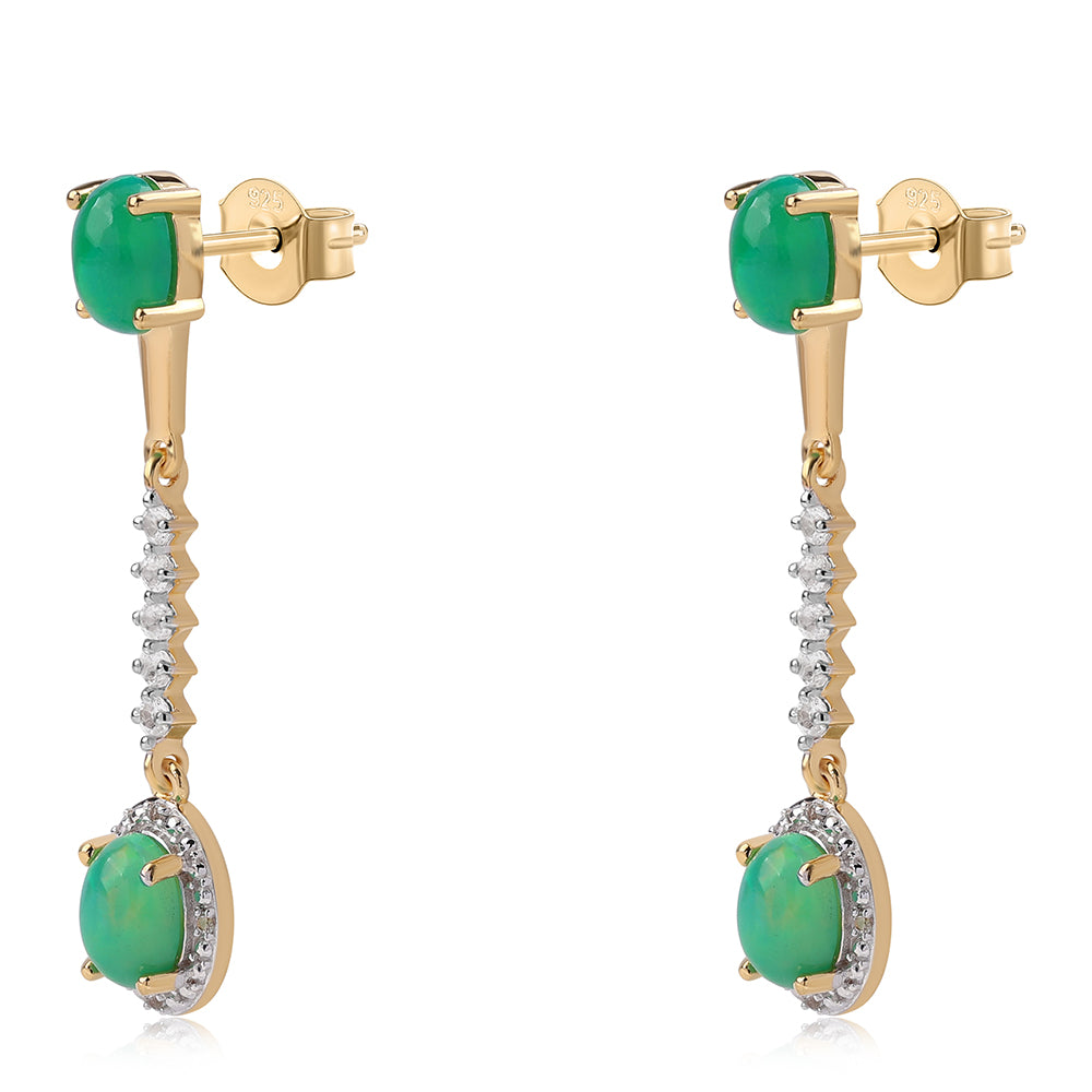 Pozlátené Strieborné Náušnice s so Zeleným Etiópskym Opálom z Lega Dembi a Bielym Topásom