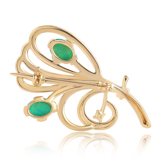 Pozlátený Strieborný Brošňa s so Zeleným Etiópskym Opálom z Lega Dembi a Bielym Topásom