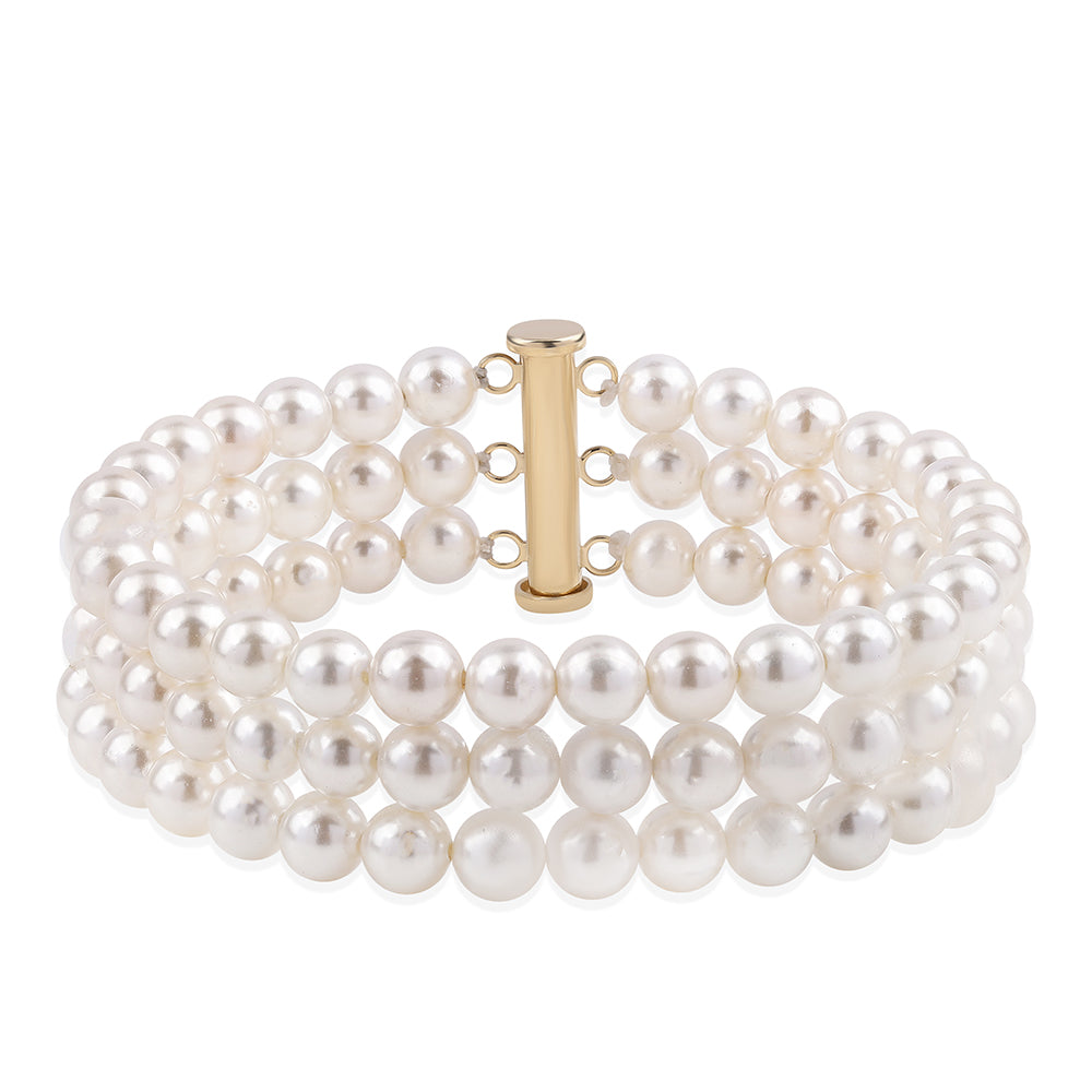 Zlatý Náramok s Bielou Sladkovodnou Perlou