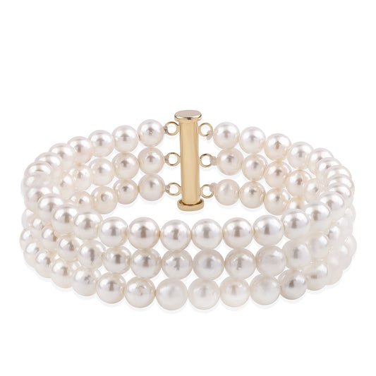 Zlatý Náramok s Bielou Sladkovodnou Perlou