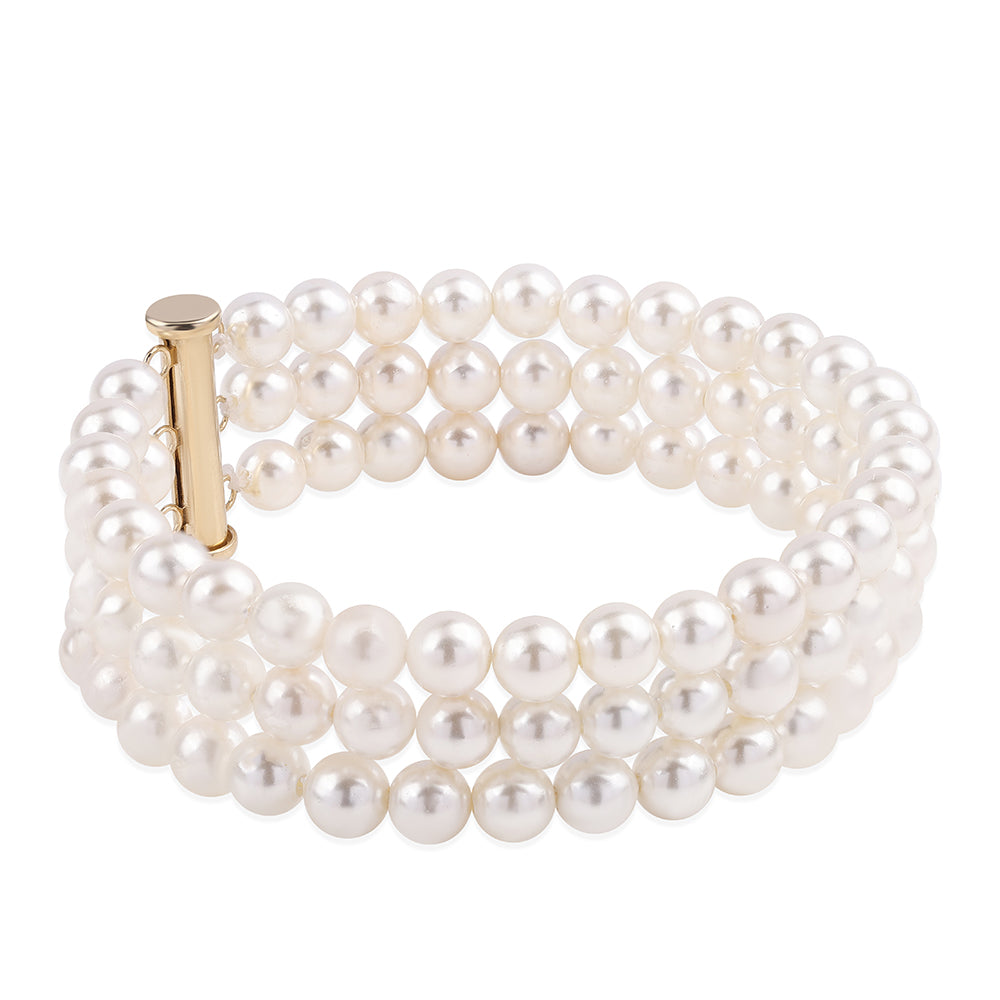 Zlatý Náramok s Bielou Sladkovodnou Perlou