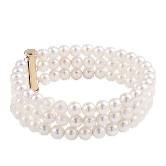 Zlatý Náramok s Bielou Sladkovodnou Perlou
