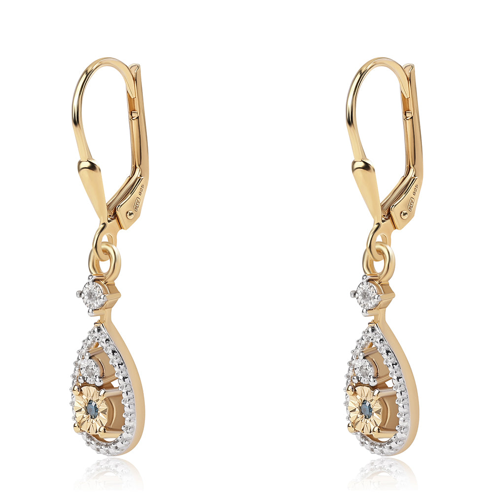 Pozlátené Strieborné Náušnice s Modrým Diamantom a Bielym Diamantom