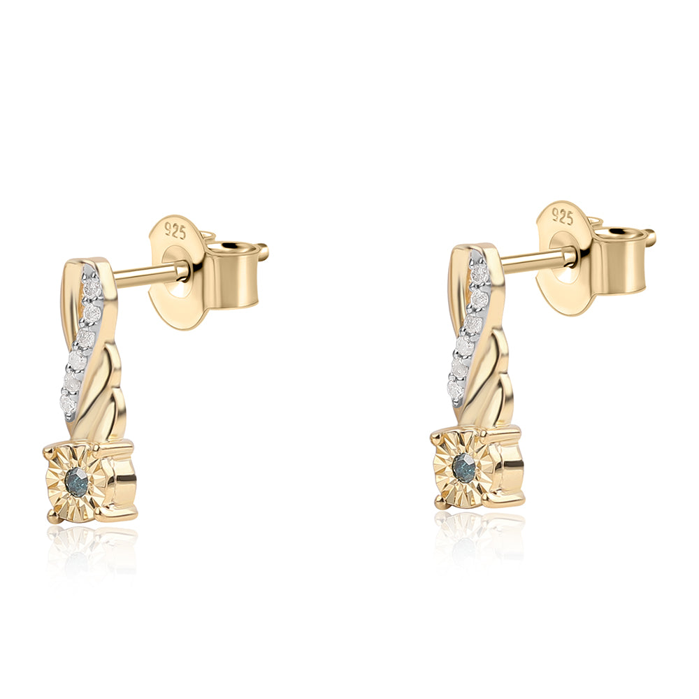 Pozlátené Strieborné Náušnice s Modrým Diamantom a Bielym Diamantom 2 