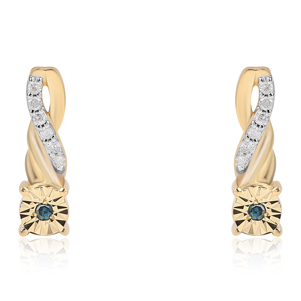Pozlátené Strieborné Náušnice s Modrým Diamantom a Bielym Diamantom