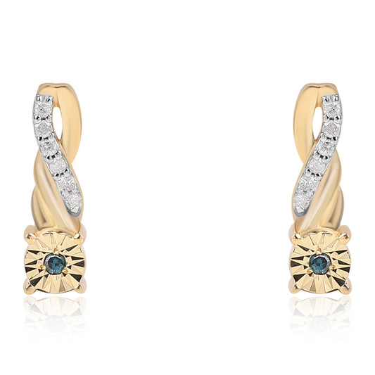 Pozlátené Strieborné Náušnice s Modrým Diamantom a Bielym Diamantom