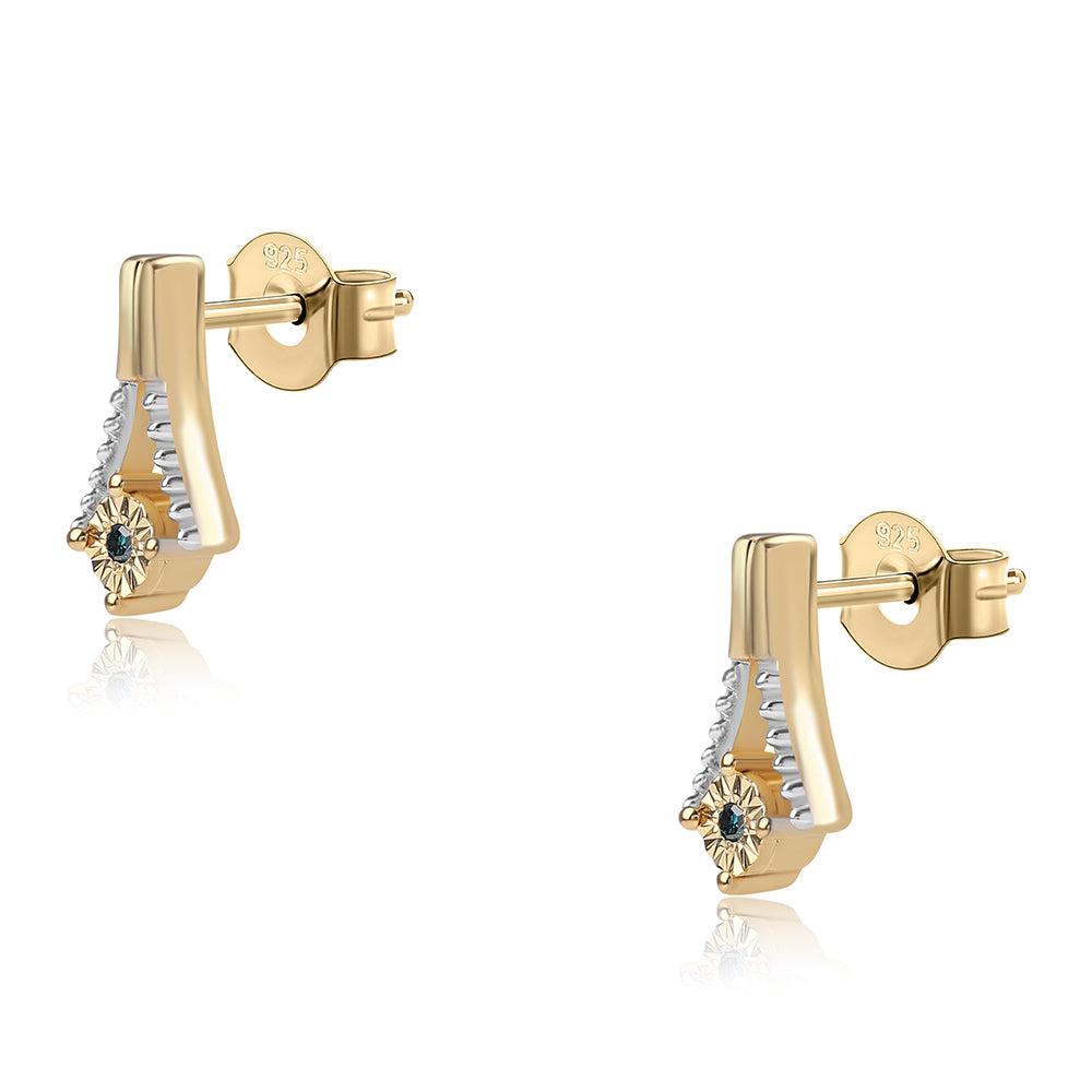 Pozlátené Strieborné Náušnice s Modrým Diamantom 2 