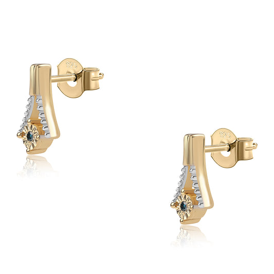 Pozlátené Strieborné Náušnice s Modrým Diamantom