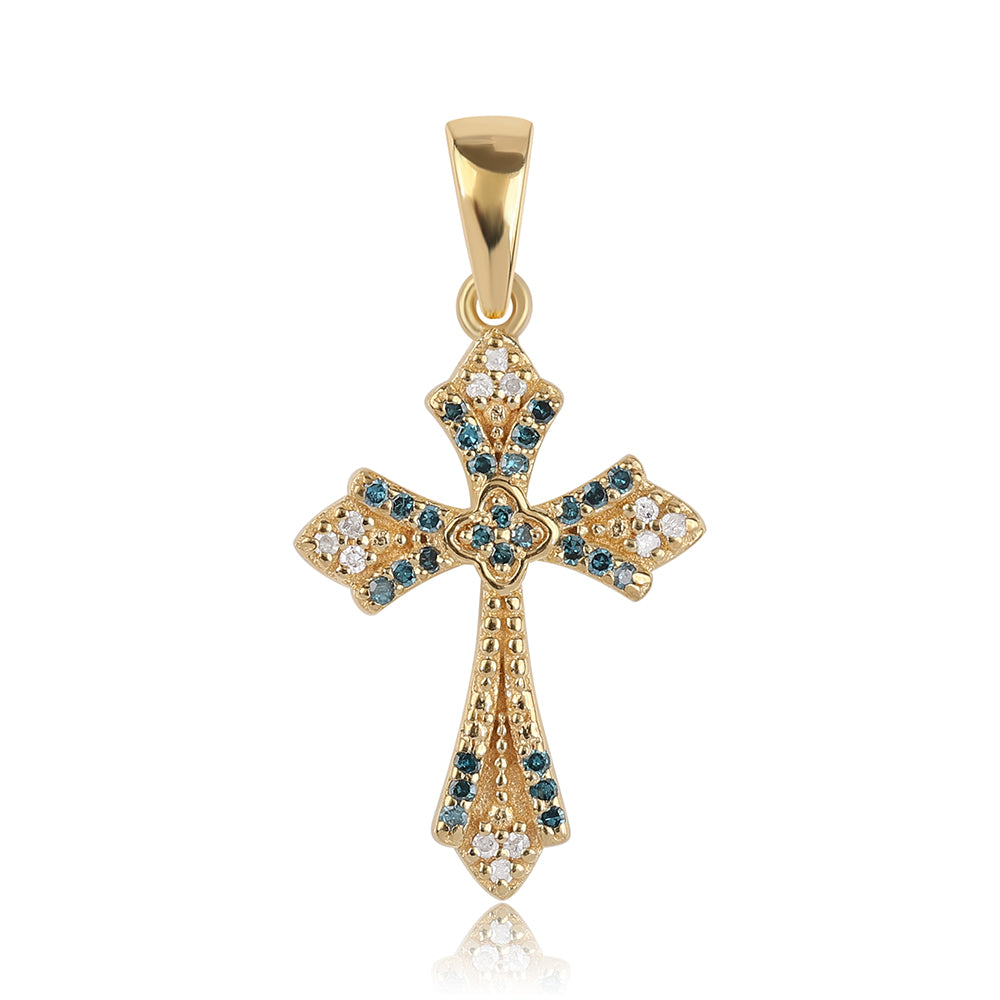 Kríž Pozlátený Strieborný Prívesok s Modrým Diamantom a Bielym Diamantom 1 