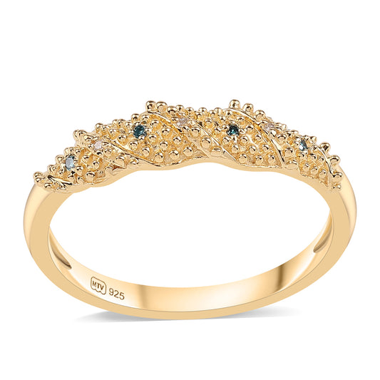 Pozlátený Strieborný Prsteň s Modrým Diamantom a Bielym Diamantom