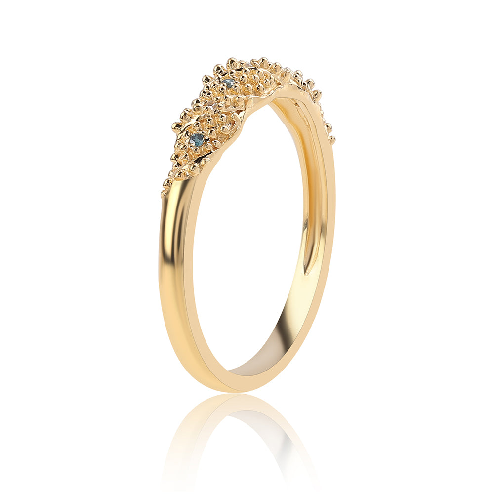 Pozlátený Strieborný Prsteň s Modrým Diamantom a Bielym Diamantom