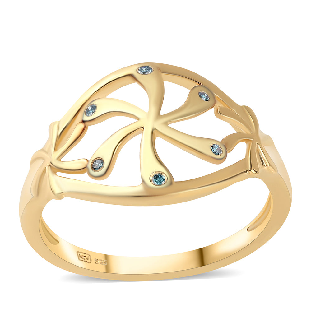 Pozlátený Strieborný Prsteň s Modrým Diamantom 1 