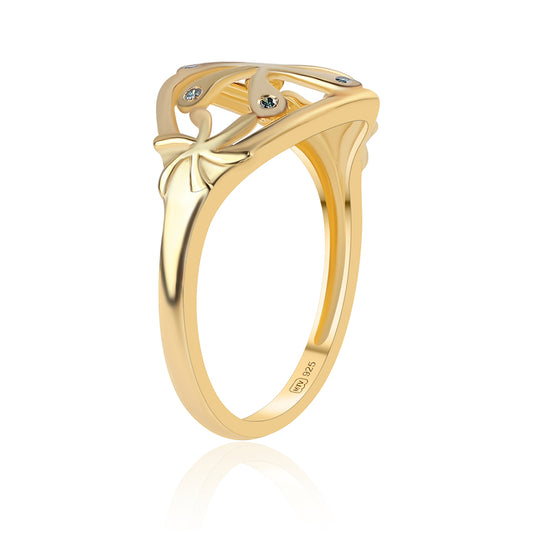 Pozlátený Strieborný Prsteň s Modrým Diamantom