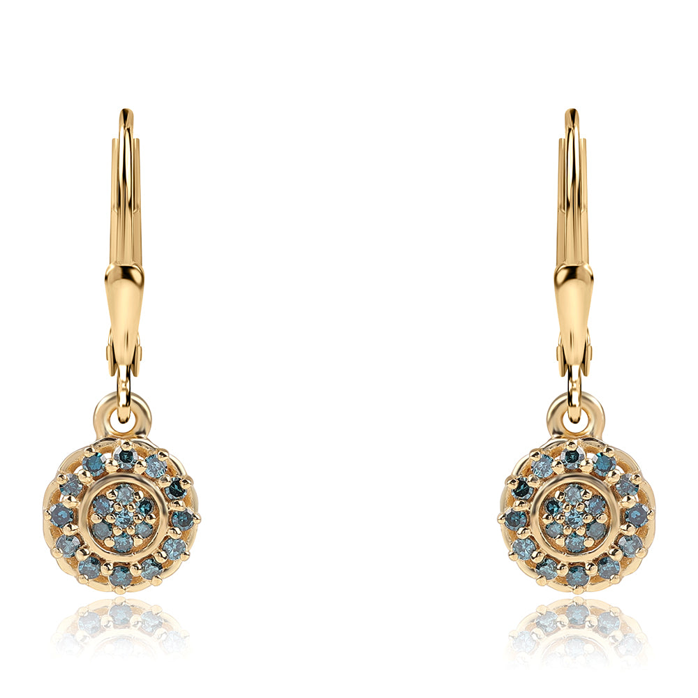 Pozlátené Strieborné Náušnice s Modrým Diamantom