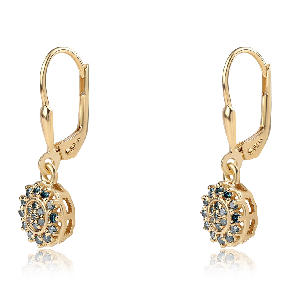 Pozlátené Strieborné Náušnice s Modrým Diamantom