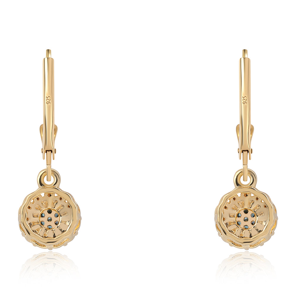 Pozlátené Strieborné Náušnice s Modrým Diamantom