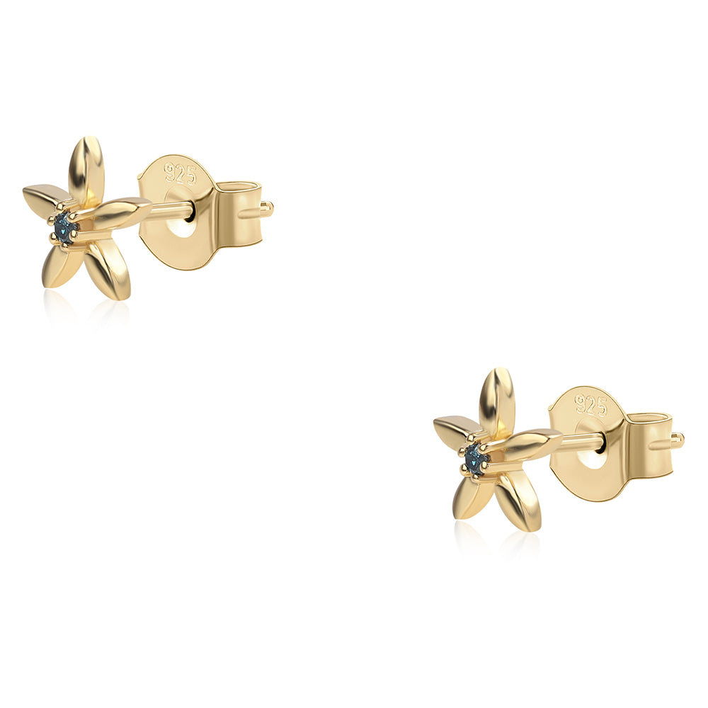 Pozlátené Strieborné Náušnice s Modrým Diamantom 2 